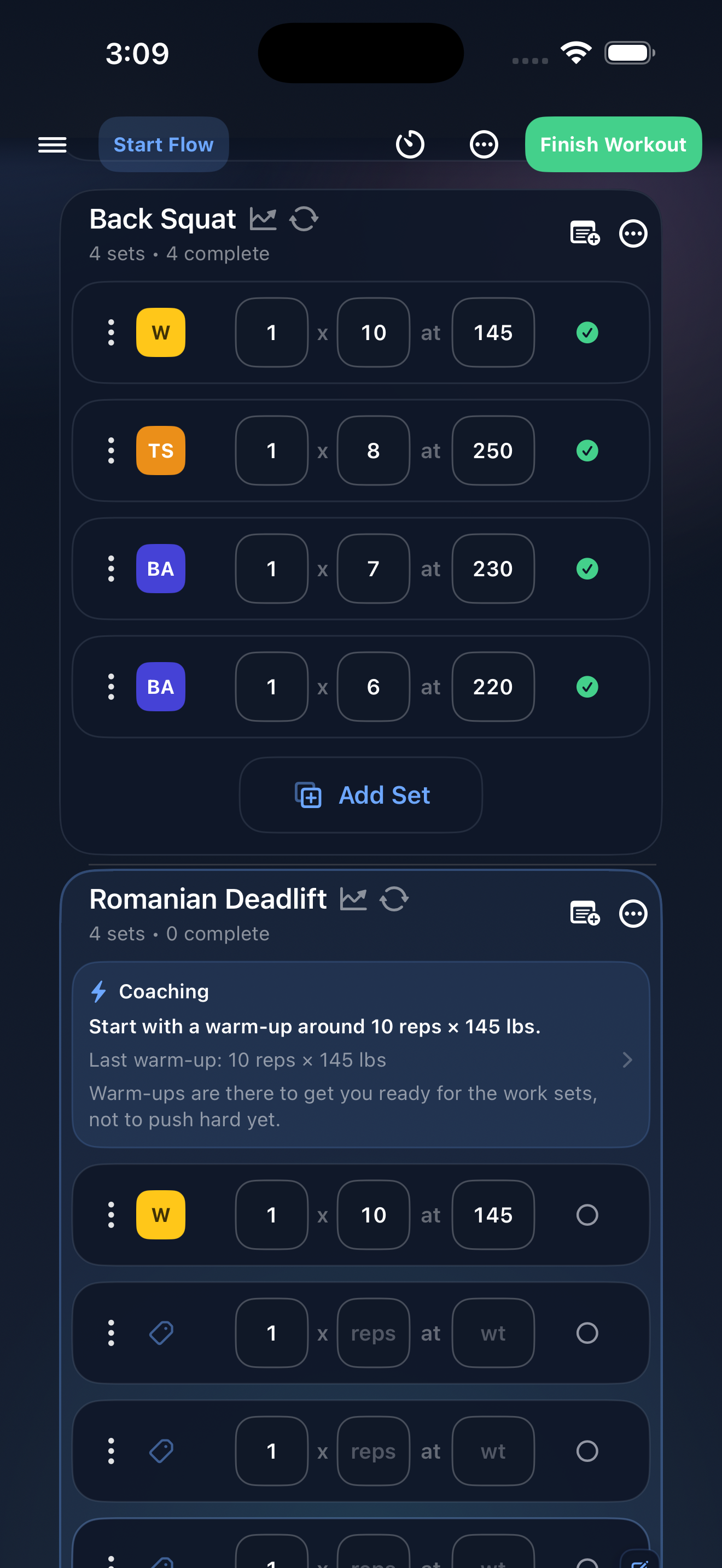 InMotus adaptive workout guidance shown during an active workout